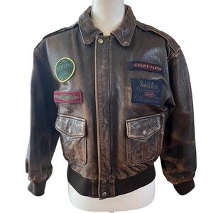 Vintage GAP Leather Flight Bomber Jacket – Lined Aviator Style